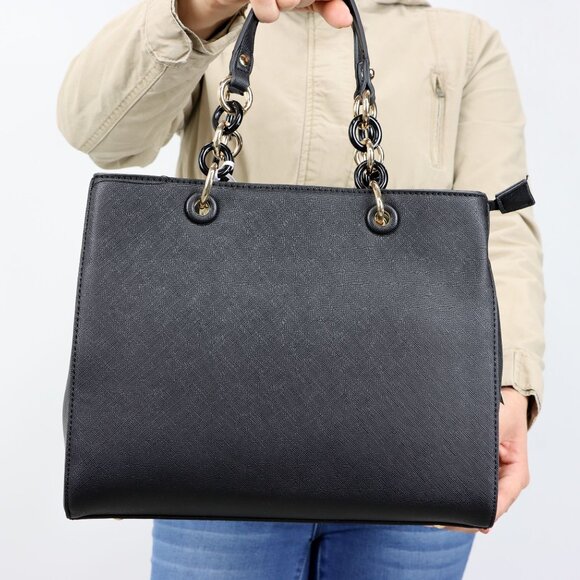 Black Faux Leather Purse and Wallet 2 in 1 Set Tote Cross Body Shoulder Bag - Picture 12 of 16